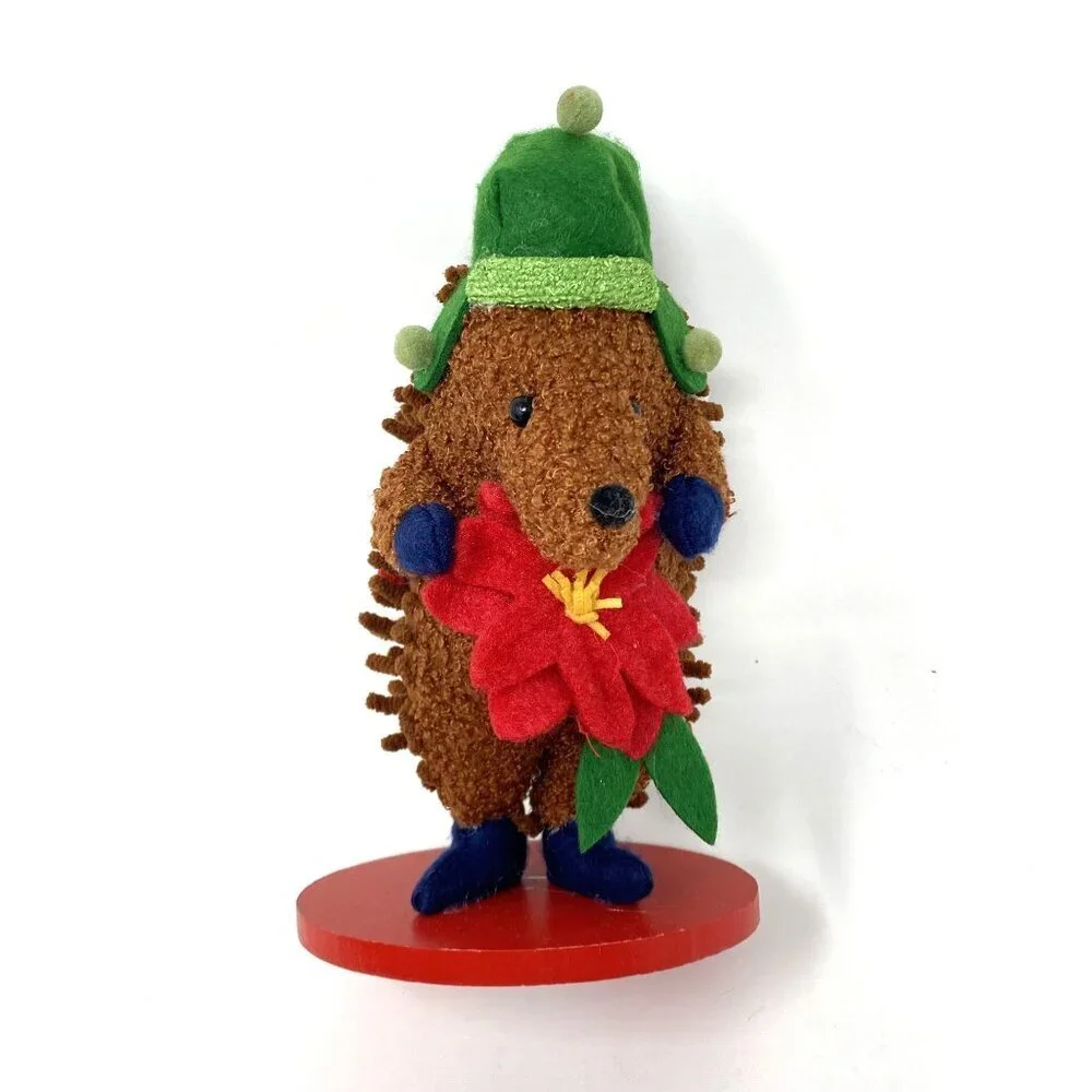 Target Faux Shearling Hedgehog Poinsettia Christmas Animal Figurine Wondershop™